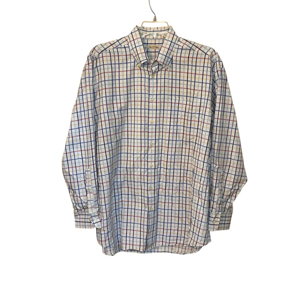 Peter Millar Vintage Button Down Long Sleeve Plaid Dress‎ Shirt XL Work Office